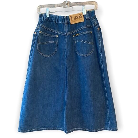 Lee 11R Blue Denim Vintage Modest To the Knee Back Elastic Waist Rustic Skirt - Picture 2 of 6